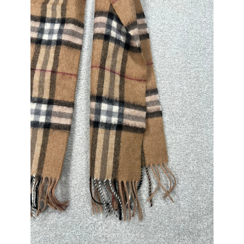 Nordstrom 100% Wool Scarf Plaid Tan Made in W Germany Vintage Style Fringed - Picture 3 of 4